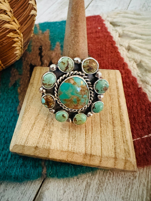 Navajo Sterling Silver & Royston Turquoise Cluster Adjustable Ring