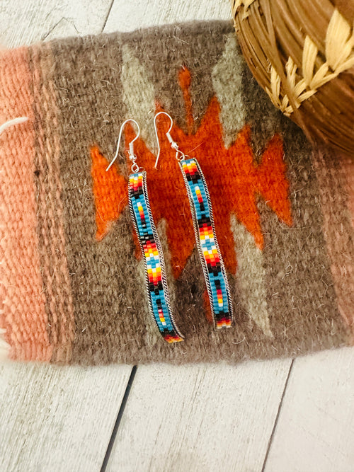 Navajo Handmade Multicolor Beaded Dangle Earrings