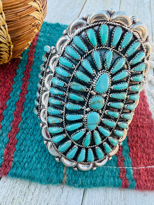 Handcrafted Old Pawn Sterling Silver & Kingman Turquoise Cluster Cuff Bracelet