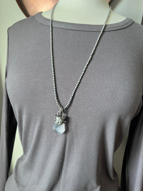 Sterling Silver Gem Collector 30” + 2” Beaded Necklace w/ Tularosa Quartz & Moon Pendant 2