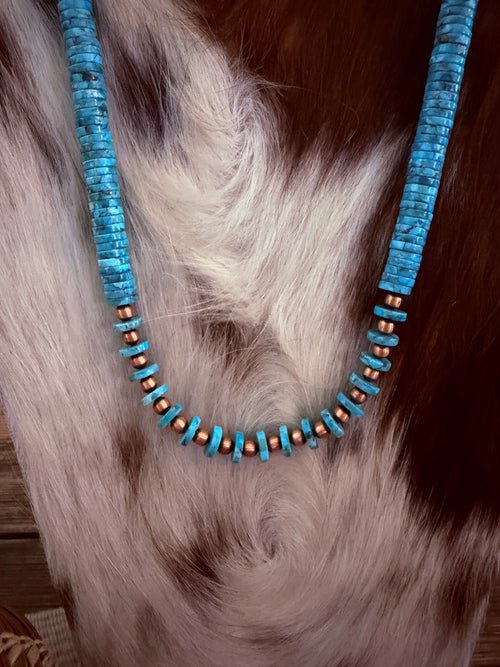 Handcrafted Copper and Turquoise Beaded 20” Necklace