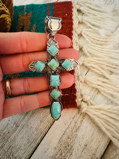 Navajo Sterling Silver & Turquoise Cross Pendant