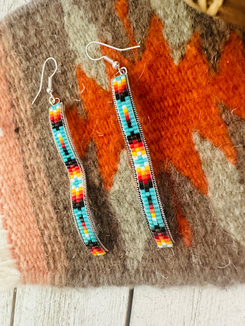 Navajo Handmade Multicolor Beaded Dangle Earrings