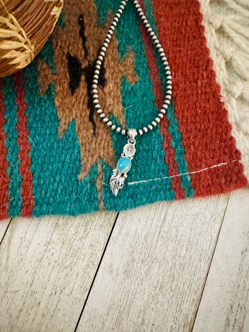 Navajo Turquoise & Sterling Silver Flower Pendant