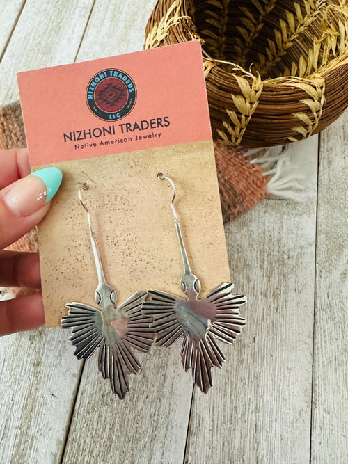 Old Pawn Navajo Sterling Silver Waterbird Dangle Earrings