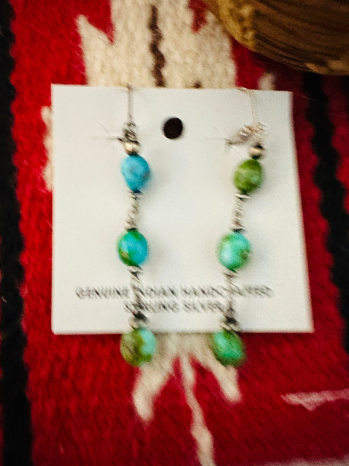 Navajo Sonoran Mountain Turquoise & Sterling Silver Beaded Earrings