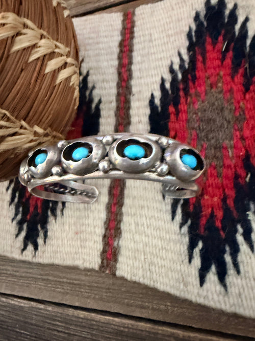 Handcrafted Old Pawn Sterling Silver & Turquoise Cuff Bracelet