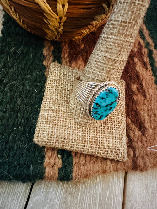 Old Pawn Handcrafted Turquoise & Sterling Silver Ring Size 12