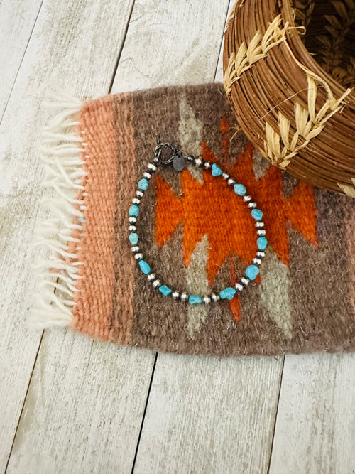 Navajo Sterling Silver Pearl & Turquoise Beaded Bracelet