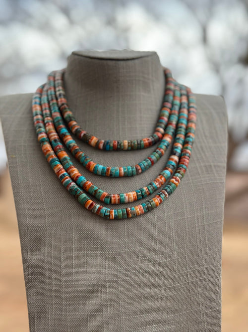 Navajo Kingman Turquoise & Spiny Sterling Silver 8mm Beaded Necklace