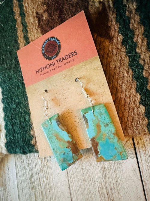 Navajo Sterling Silver & Turquoise Slab Dangle Earrings