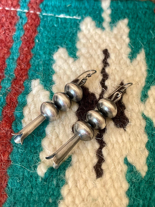 Vinita Cowboy Navajo Handmade Sterling Silver Beaded Blossom Dangle Earrings 8mm