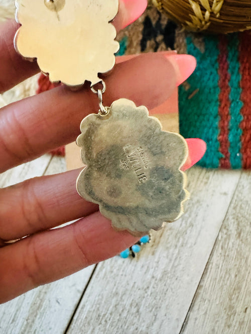 Navajo Sterling Silver & Sleeping Beauty Turquoise Cluster Dangle Earrings by Eula Wylie