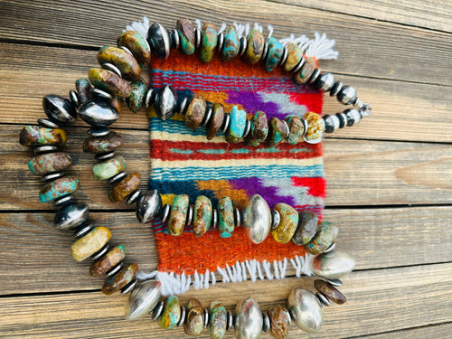 Handcrafted Royston Turquoise & Sterling Silver Beaded Necklace