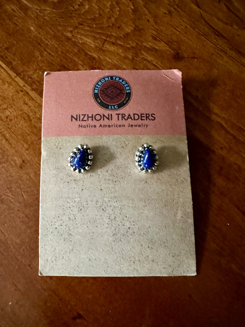 Navajo Lapis & Sterling Silver Post Earrings