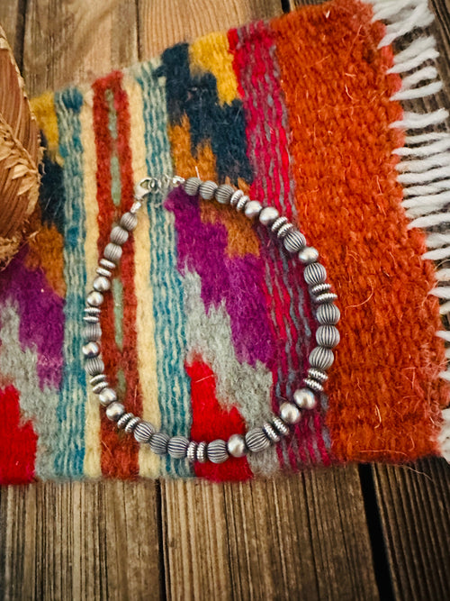 Handcrafted Sterling Silver Pearl 8” Beaded Bracelet