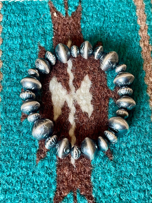 Vinita Cowboy Navajo Handmade 5mm-8mm Sterling Silver Beaded Stretch Bracelet