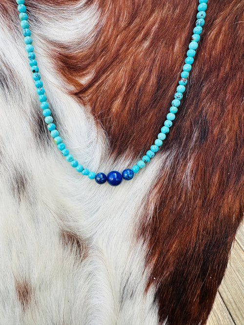 Handcrafted Turquoise & Lapis 16” Beaded Necklace