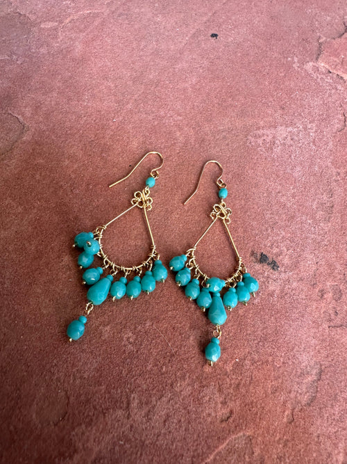 “The Golden Collection” Bella Handmade Gold Plated Turquiose Beaded Earrings