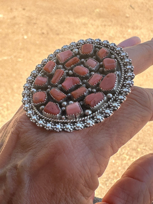 Old Pawn Navajo Natural Coral Cluster Ring Adjustable