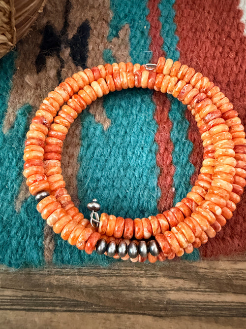 Handcrafted Spiny Oyster & Sterling Silver Beaded Wrap Bracelet