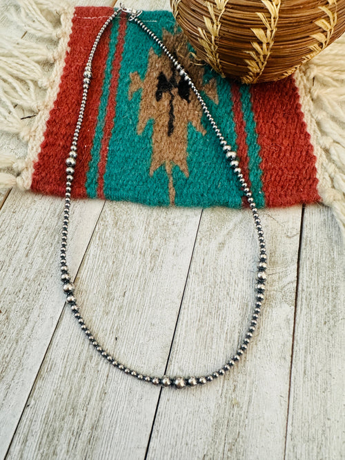 Navajo Sterling Silver Pearl Beaded 16” Necklace