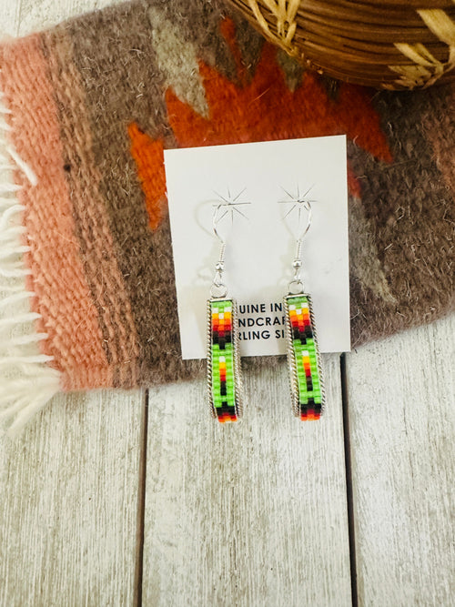 Navajo Handmade Multicolor Beaded Teardrop Dangle Earrings