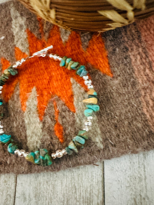 Navajo Sterling Silver Pearl & Turquoise Beaded Bracelet