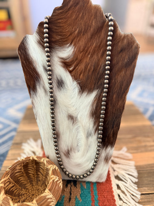 Old Pawn Handcrafted 8mm Sterling Silver Pearl 28” Beaded Necklace