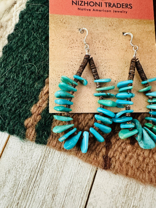 Navajo Turquoise & Heishi Beaded Hoop Earrings