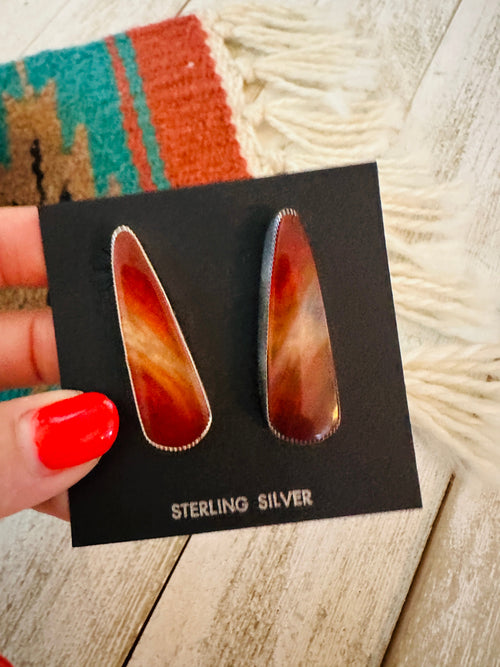 Navajo Jasper Sterling Silver Post Earrings Signed