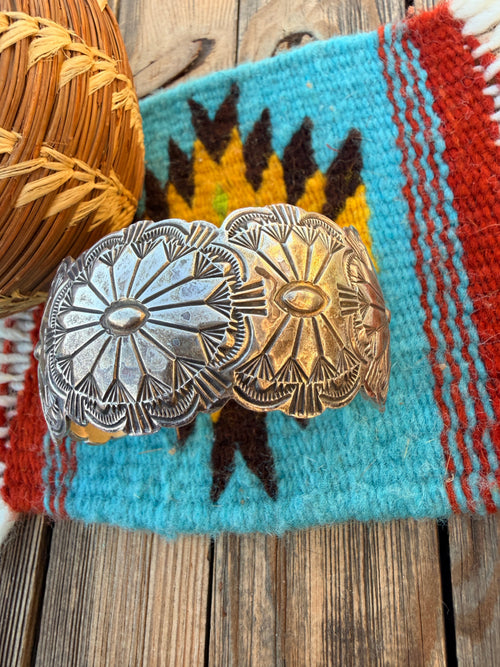 Handcrafted Old Pawn Sterling Silver Concho Cuff Bracelet