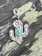 Sterling Silver and Turquoise Saguaro Flower Charm