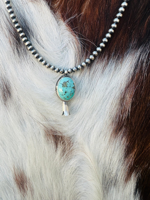 Handcrafted Turquoise & Sterling Silver Beaded Blossom Necklace