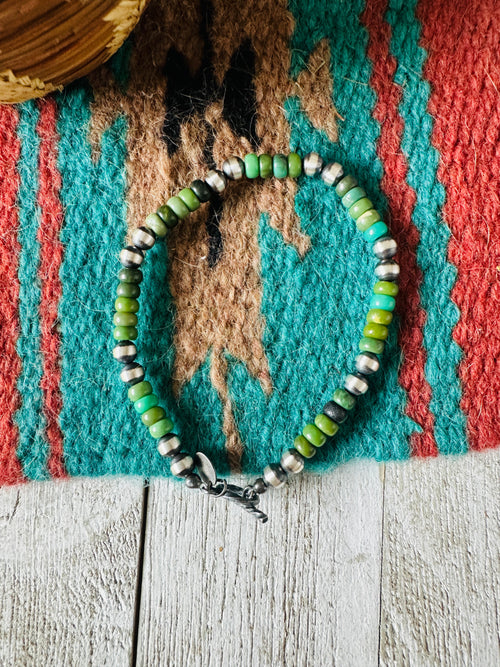 Navajo Sterling Silver Pearl & Turquoise Beaded Bracelet