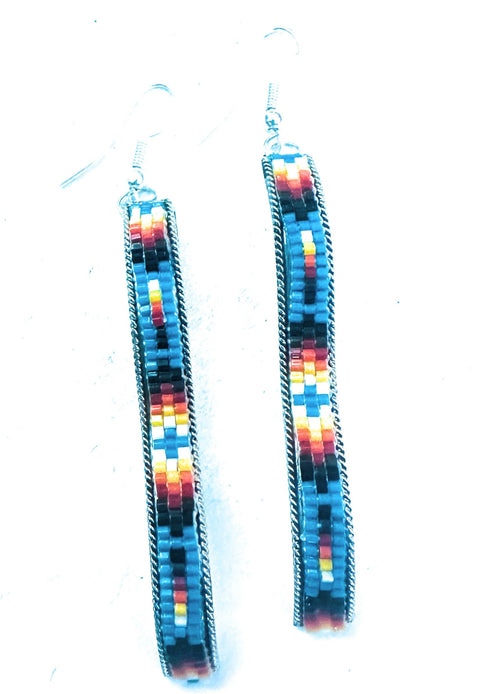 Navajo Handmade Multicolor Beaded Dangle Earrings