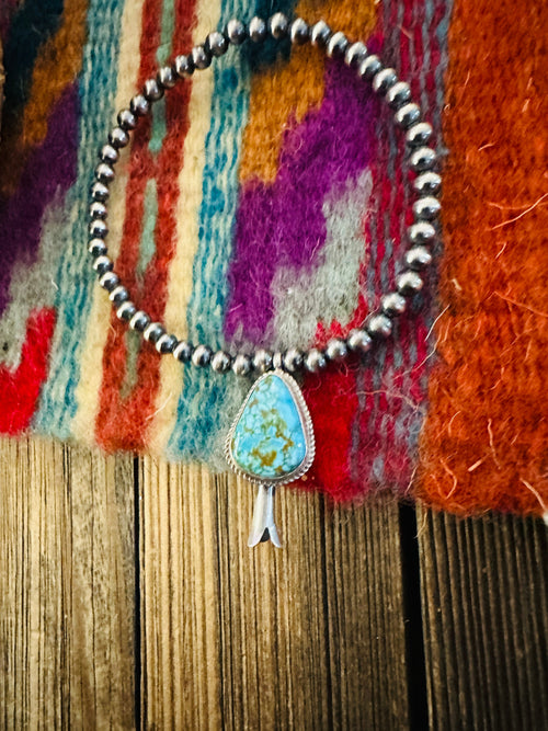 Handcrafted 3mm Sterling Silver Pearl & Turquoise Blossom Stretch Bracelet