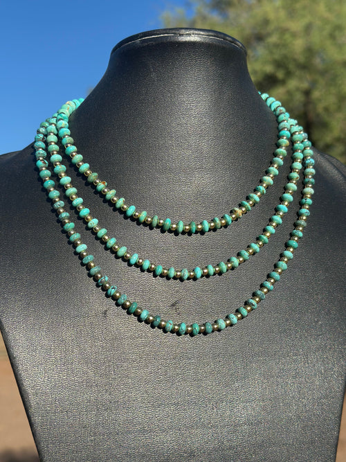 Gilded Sky Navajo Turquoise, Gold & Sterling Silver Beaded Necklace and Bracelets