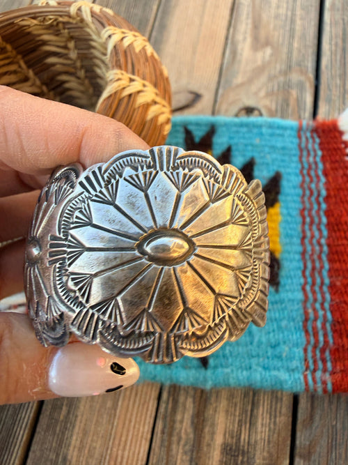 Handcrafted Old Pawn Sterling Silver Concho Cuff Bracelet