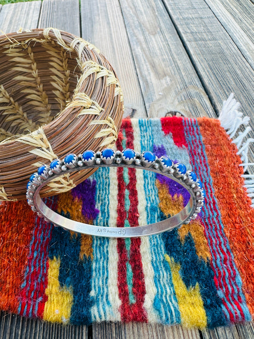 Handcrafted Old Pawn Lapis & Sterling Silver Bangle Bracelet
