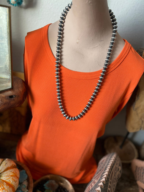 Vinita Cowboy Handcrafted 11.5mm Sterling Silver Saucer Pearl Beaded Necklace, Multiple Lengths