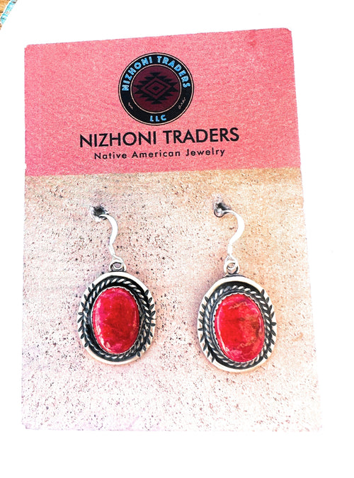 Navajo Sterling Silver Apple Coral Dangle Earrings