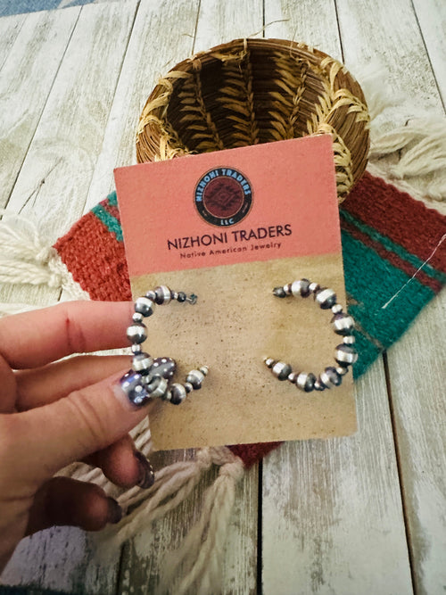 Handcrafted Sterling Silver Pearl Beaded Hoop Earrings