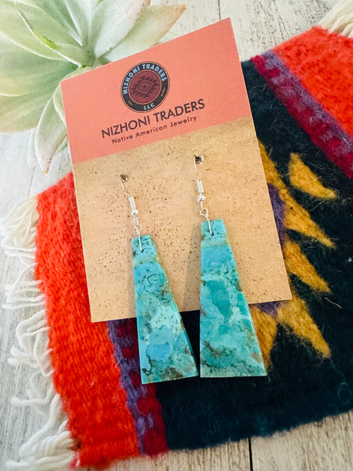 Navajo Sterling Silver & Turquoise Slab Dangle Earrings