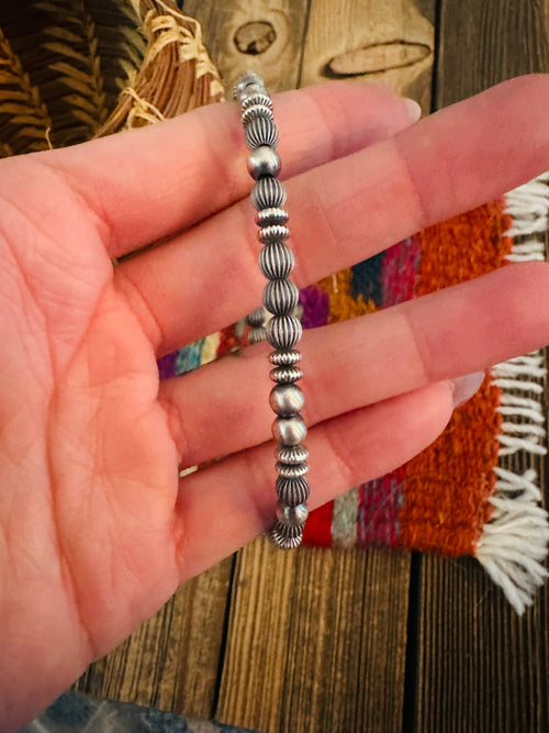 Handcrafted Sterling Silver Pearl 8” Beaded Bracelet