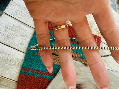 Navajo Sterling Silver & Gold Beaded Necklace