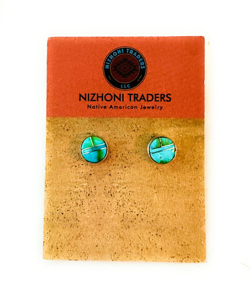 Navajo Sonoran Mountain Turquoise & Sterling Silver Inlay Stud Earrings