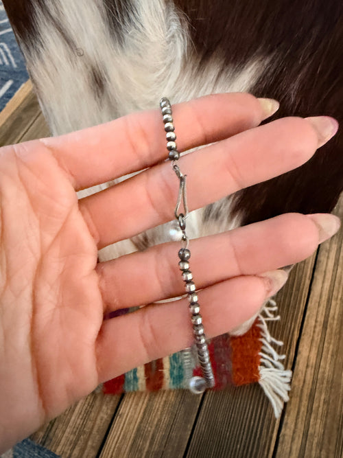 Handcrafted Mother of Pearl and Sterling Silver Pearl Beaded Necklace