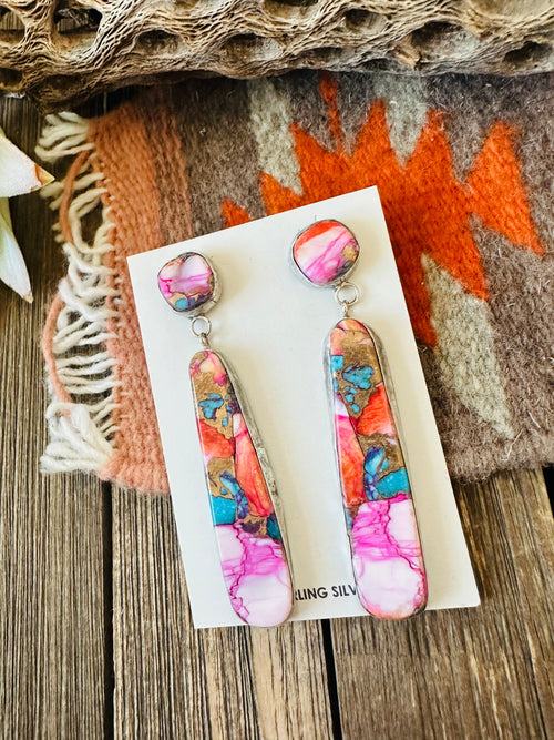 Navajo Sterling Silver & Pink Dream Mojave Dangle Earrings