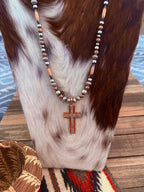 Handcrafted Copper and Sterling Silver Cross Beaded Necklace by Landon Secatero